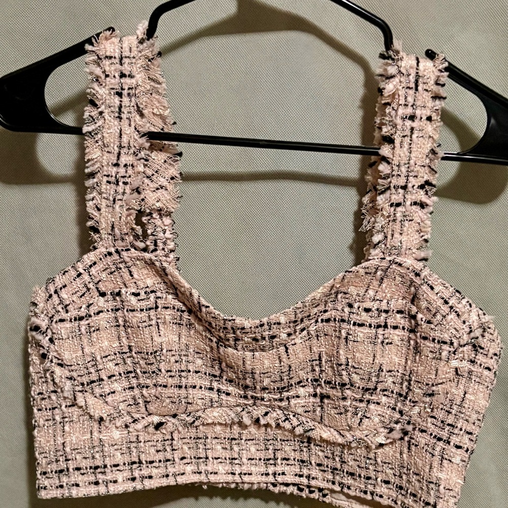 Wild Fable Tweed Crop Top - Pink and Black